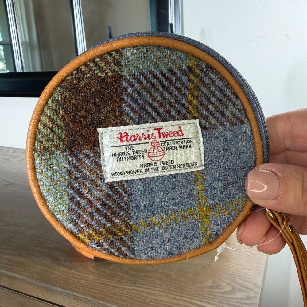 Harris Tweed Round Coin Purse / Wallet | Leather Trim | NWOT
